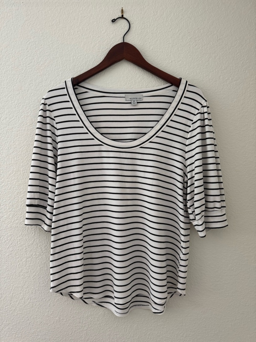 Allison Joy Black and White Striped Scoop Neck Tee